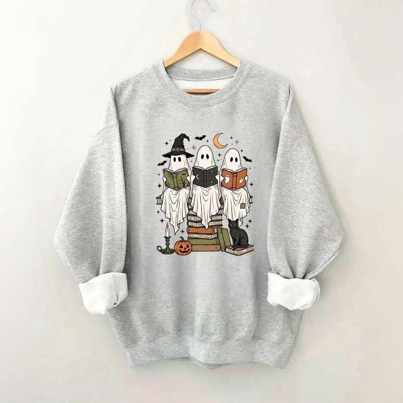 Boo Ghost Reading Books Halloween Sweatshirt