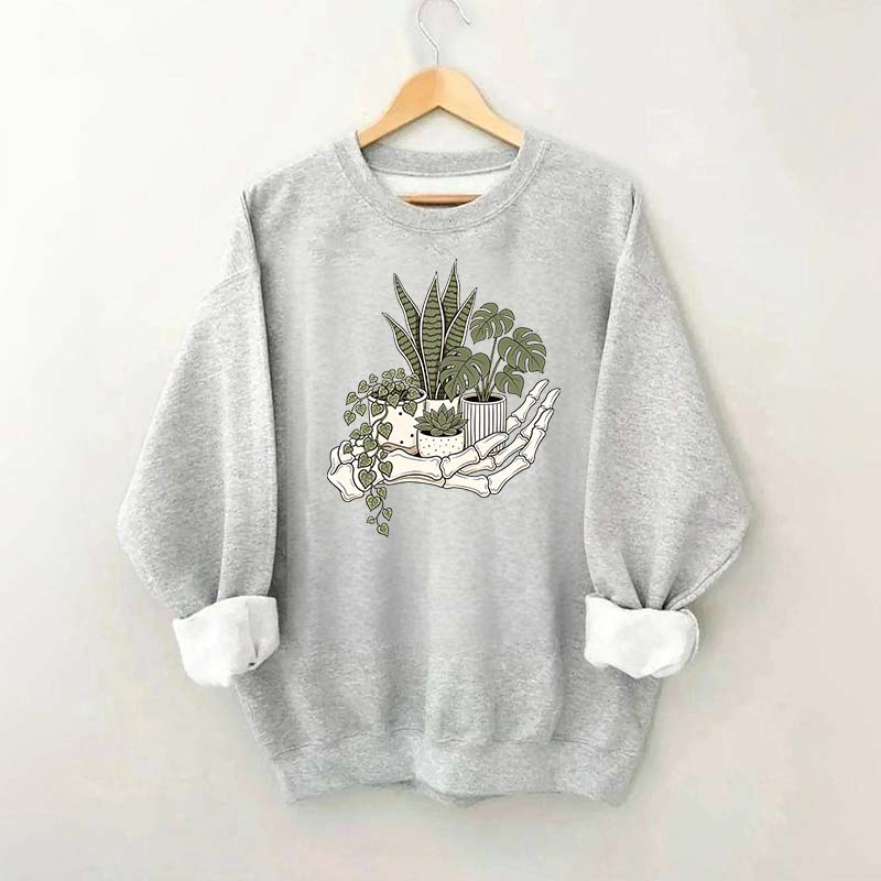 Skeleton Hand Cradling Potted Plants Sweatshirt