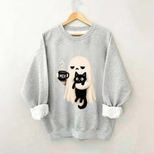 Ghost Holding Black Cat Meh Coffee Sweatshirt