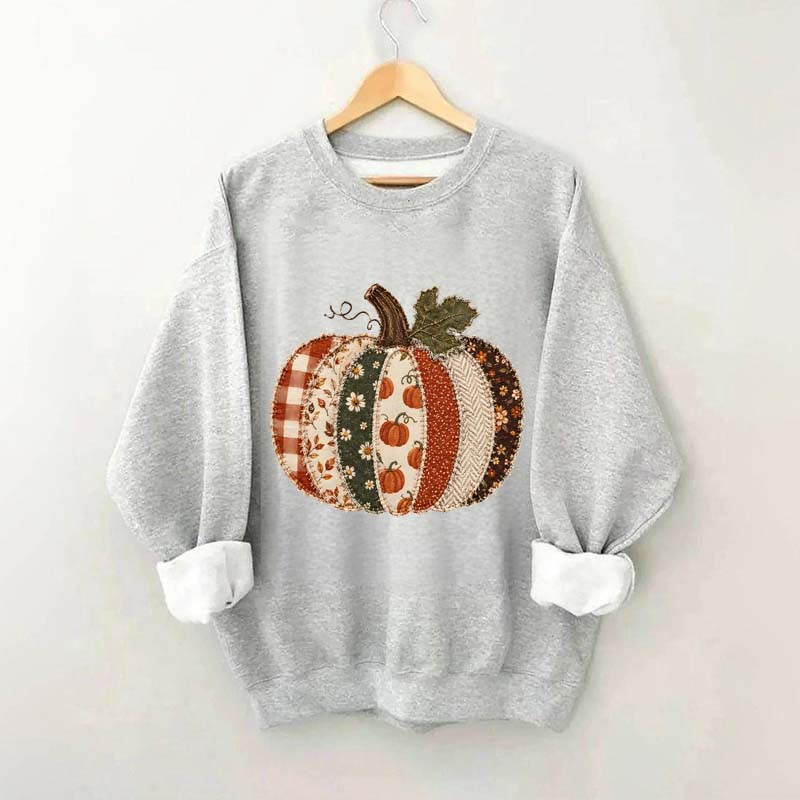 Faux Patchwork Fall Pumpkin Sweatshirt