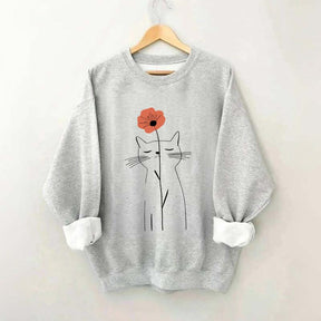 Minimalist Cat Flower Sweatshirt