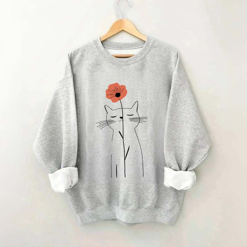 Minimalist Cat Flower Sweatshirt