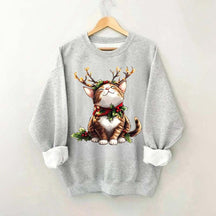 Trendy Sassy Retro Girl Christmas Cat Mom Sweatshirt