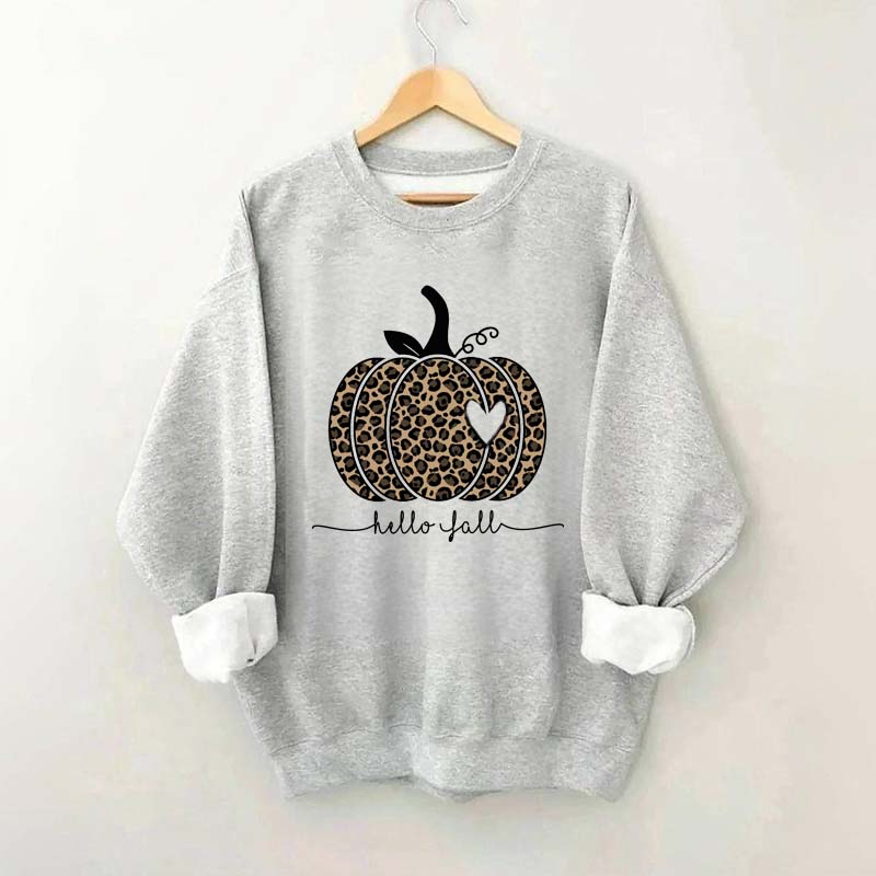 Hello Fall Leopard Pumpkin Sweatshirt