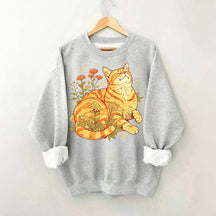 Retro Wildflowers Orange Cat Sweatshirt