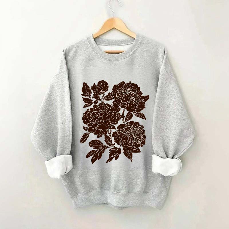 Vintage Linocut Flower Boho Botanical Sweatshirt
