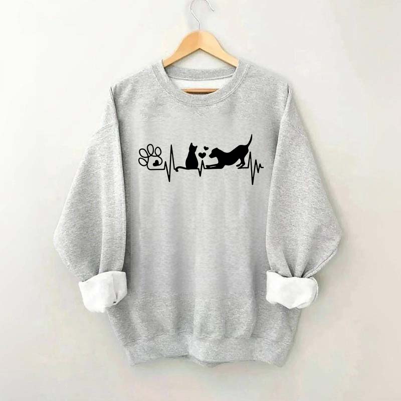 Dog And Cat Mom Heartbeat Sweatshirt
