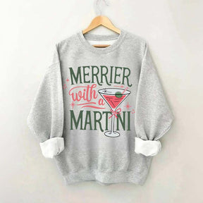 Merrier With A Martini Retro Christmas Sweatshirt