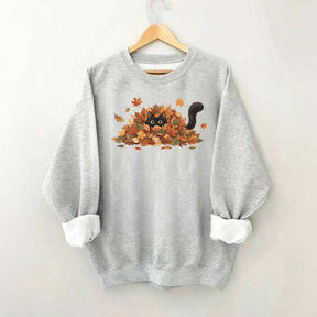 Cute Black Cat Autumn Leaves Sweatshirt