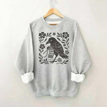 Crow Knitting Linocut Style Bird Sweatshirt