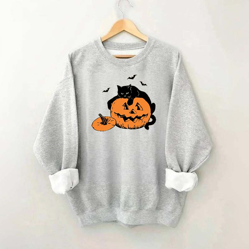 Vintage Black Cat Halloween Pumpkin Sweatshirt