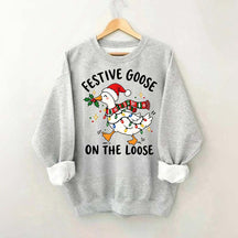 Cute Christmas Festive Goose On The Loose Sweatshirt