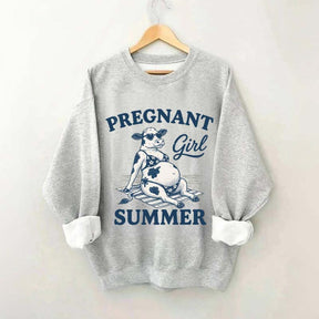 Pregnant Girl Summer Cow Sweatshirt
