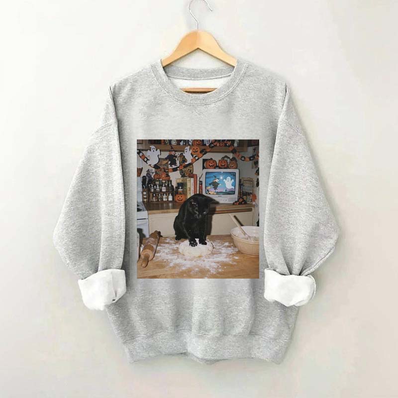 Halloween Black Cat Ghost Sweatshirt
