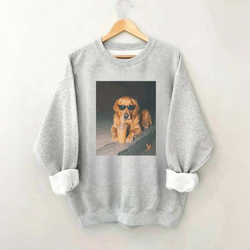 Golden Retriever Drinking Iced Coffee Sweatshirt