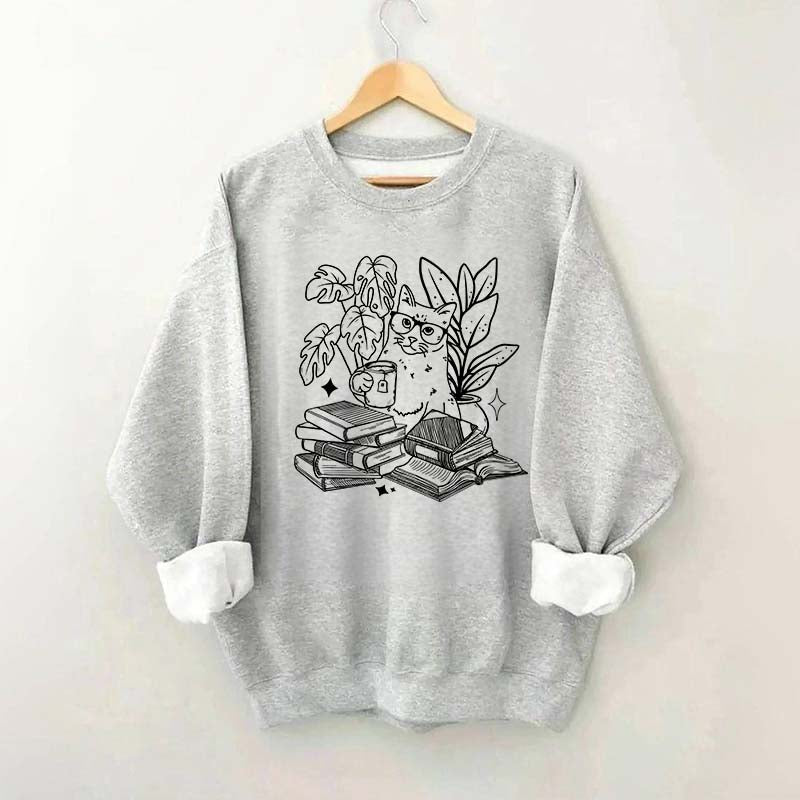 Cat Reading Book Sweatshirt