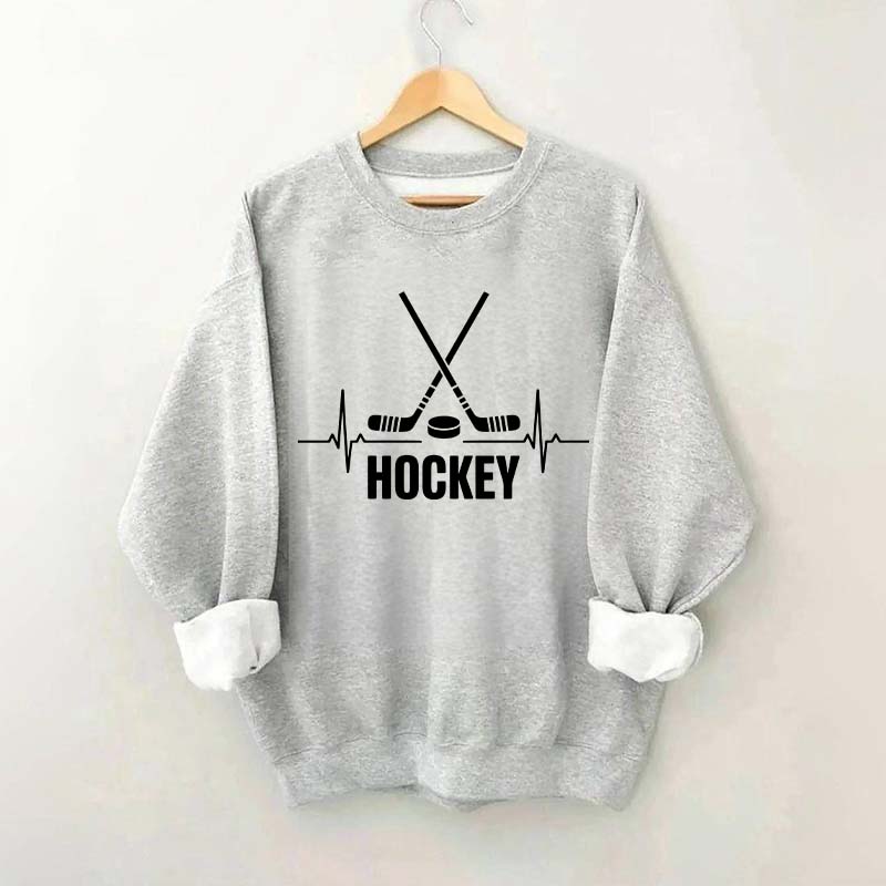 Hockey Sticks & Puck Heartbeat Graphic Sweatshirt