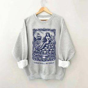 Vintage Mermaid Siren Girls Will Be Girls Feminist Sweatshirt