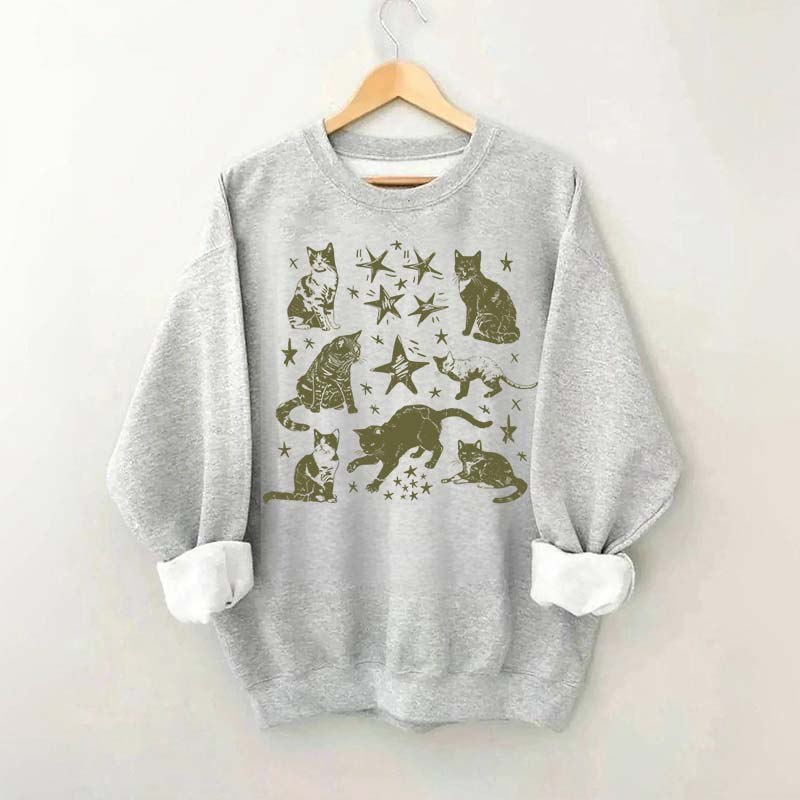 Vintage Cat Star Graphic Sweatshirt