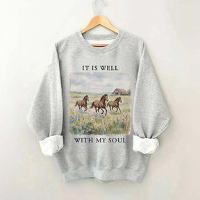 It Is Well With My Soul Horses Floral Sweatshirt