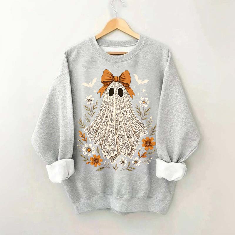 Cute Lace Ghost Bow Spooky Season Sweatshirt