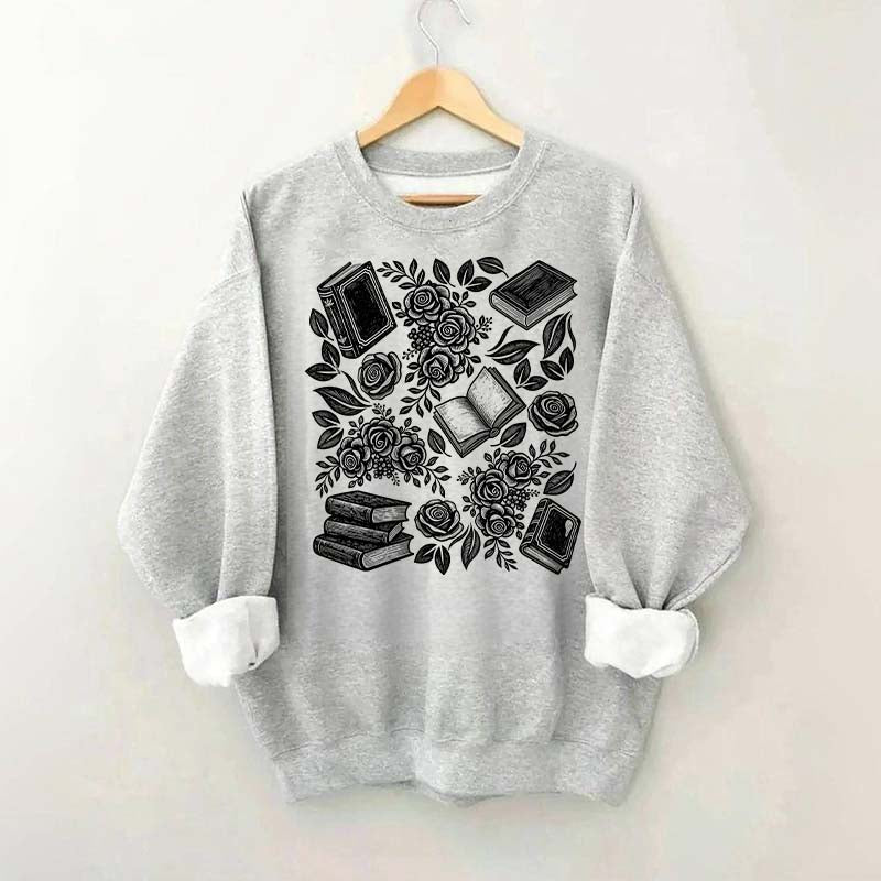 Linocut Books and Flowers Sweatshirt