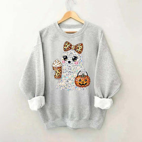 Rhinestone Glam Ghost Halloween Printed Sweatshirt