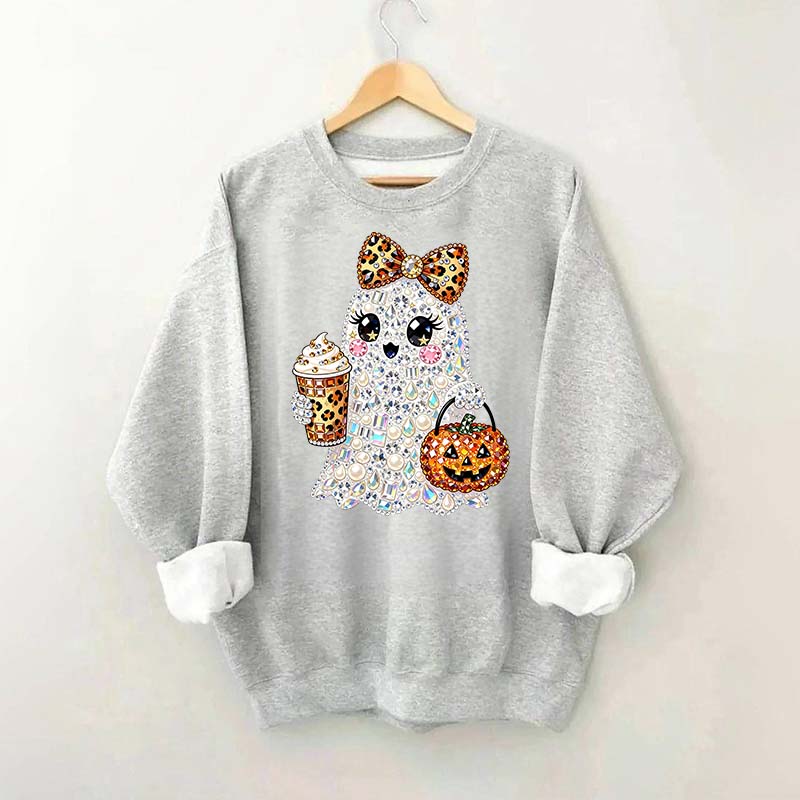 Rhinestone Glam Ghost Halloween Printed Sweatshirt
