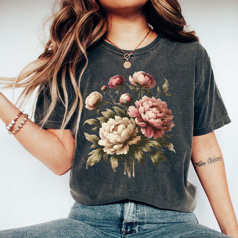 Boho Peonies Floral Botanical T-Shirt