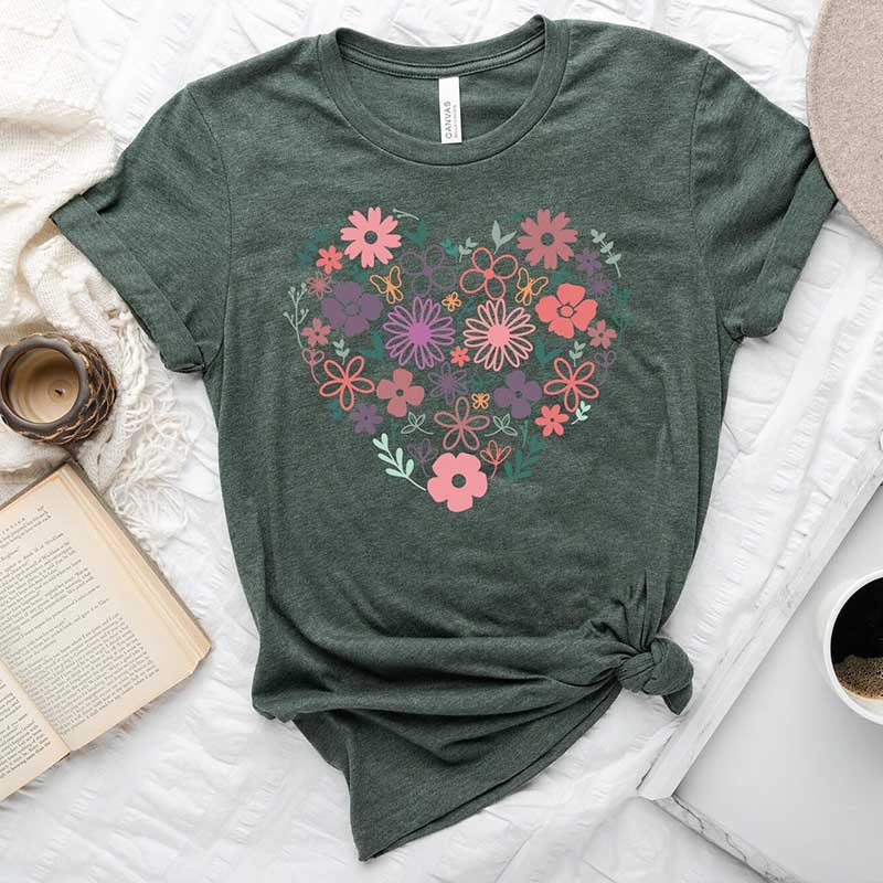 Flower Heart Botanical Bouquet T-Shirt