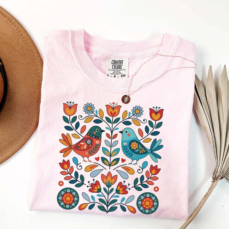 Cute Scandinavian Folk Art Bird T-Shirt