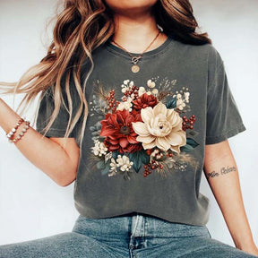 Christmas Flowers Comfort Colors T-Shirt