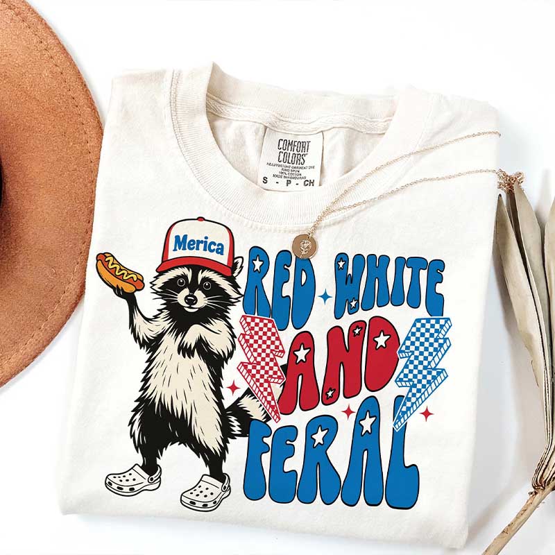 Red White And Feral Raccoon T-Shirt
