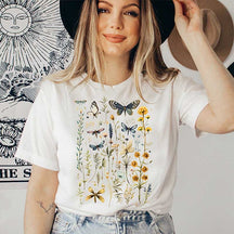 Wild Flower Dragonfly Watercolor Botanical T-Shirt