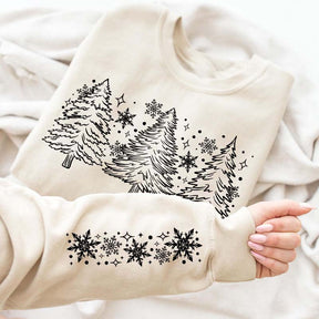 Christmas Snow Trees With Sleeve Sweatshirt