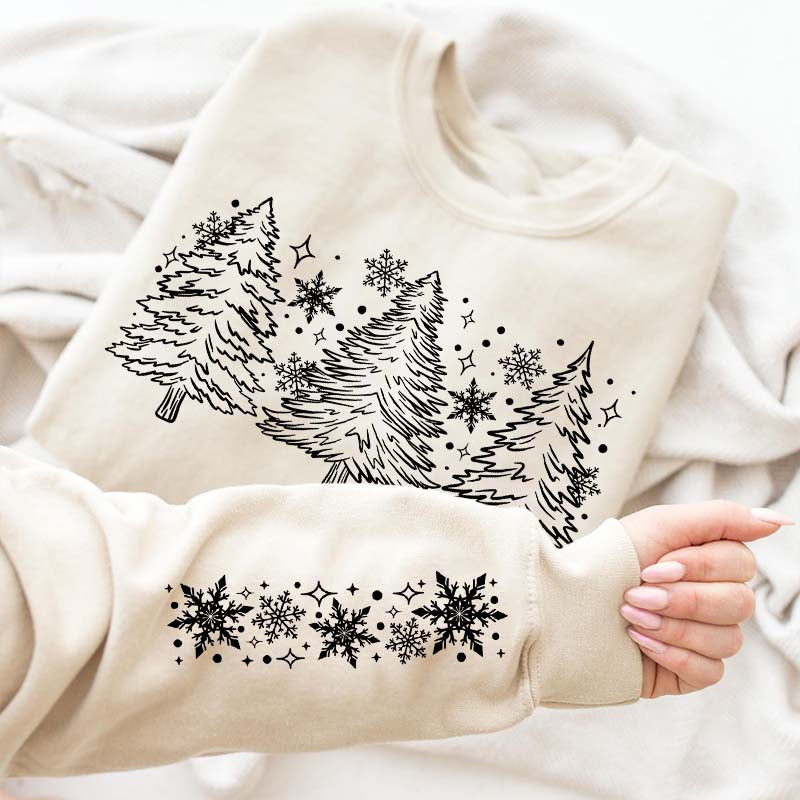 Christmas Snow Trees With Sleeve Sweatshirt