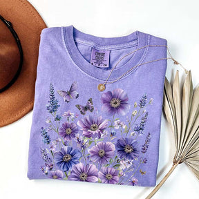 Lavender Floral Butterfly Garden T-Shirt