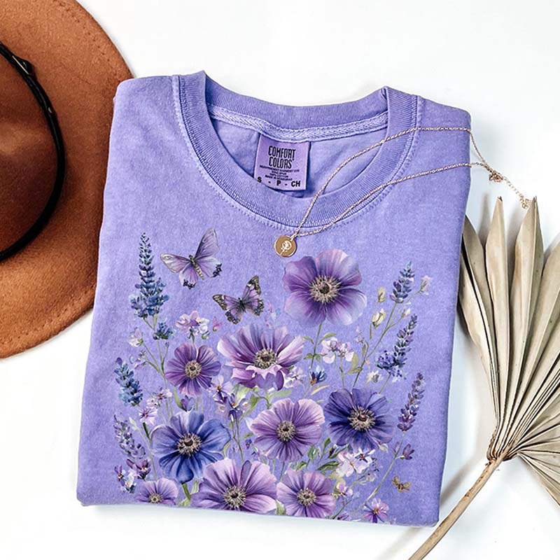 Lavender Floral Butterfly Garden T-Shirt