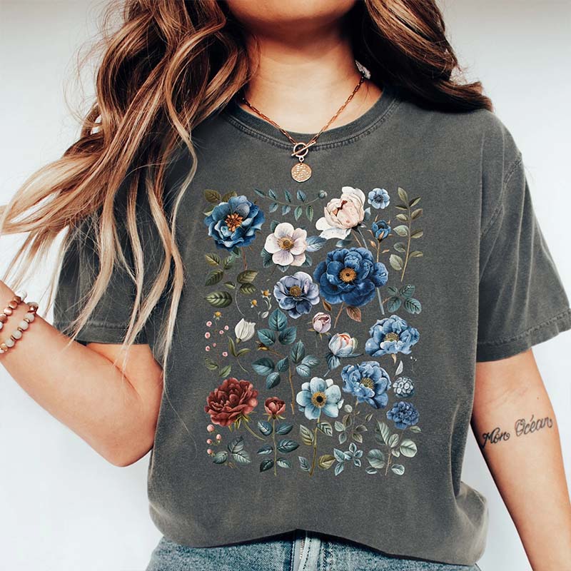 Boho Blue Wildflowers Cottagecore T-Shirt