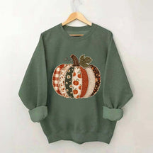 Faux Patchwork Fall Pumpkin Sweatshirt