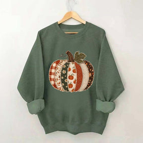 Faux Patchwork Fall Pumpkin Sweatshirt