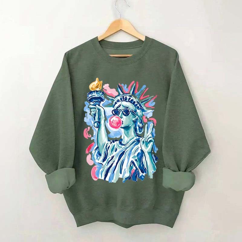 Preppy Statue of Liberty Blowing Bubble Gum Sweatshirt