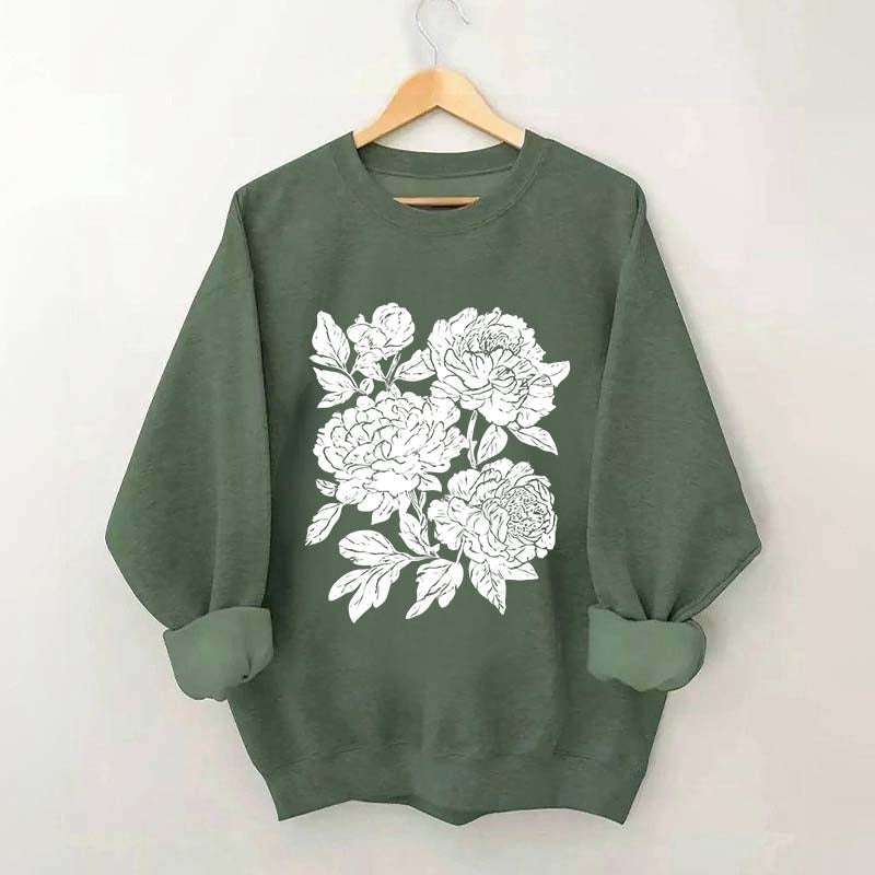 Vintage Linocut Flower Boho Botanical Sweatshirt