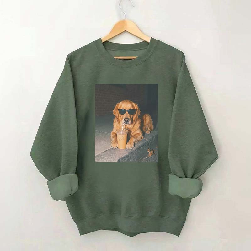Golden Retriever Drinking Iced Coffee Sweatshirt