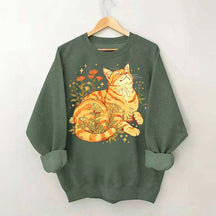 Retro Wildflowers Orange Cat Sweatshirt
