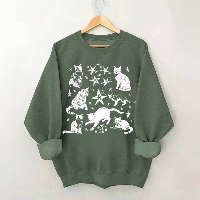 Vintage Cat Star Graphic Sweatshirt