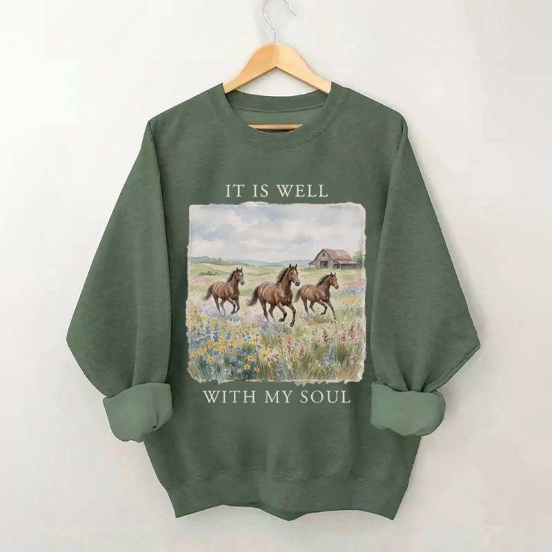 It Is Well With My Soul Horses Floral Sweatshirt