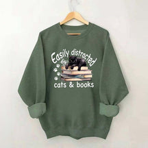 Reader Easily Distracted By Cats And Books Sweatshirt