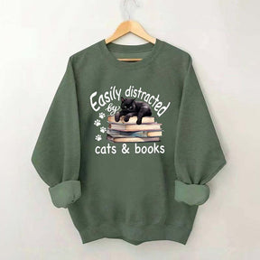 Reader Easily Distracted By Cats And Books Sweatshirt