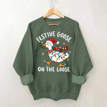 Cute Christmas Festive Goose On The Loose Sweatshirt